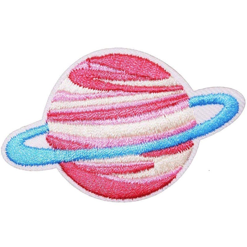 U-Sky Sew or Iron on Embroidered Patches | Vibrant Saturn Planet Design Pink Red White Blue | Cosmic Space Theme | DIY Crafters Kids Teens | Clothing Bags Accessories | 2.5"x1.6" 3PCs Pack - Image 2